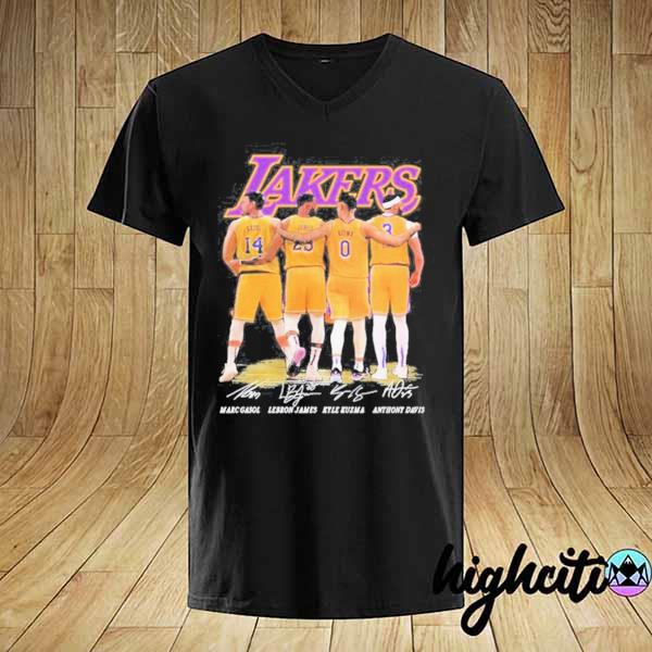 Gasol and James and Kuzma and Davis Lakers signatures 2021 shirt