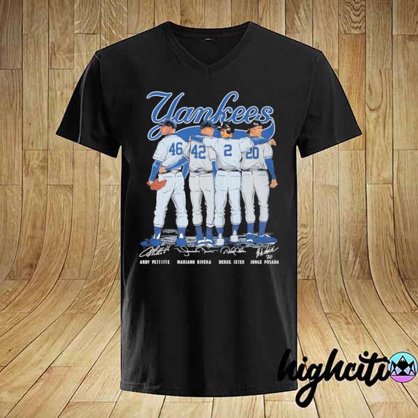 Official Yankees And Pettite Mariano Rivera Derek Jeter Jorge Posada Signatures Shirt