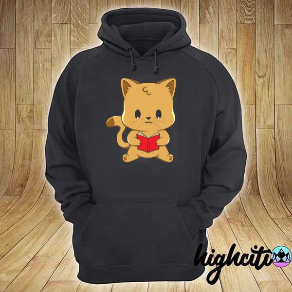 Cat reading book kawaii anime japanese hoodie