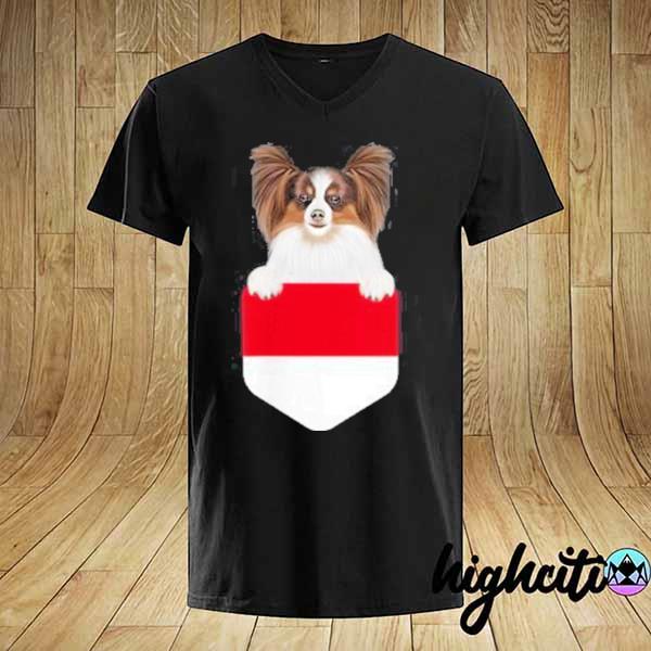 Indonesia flag papillon dog in pocket shirt