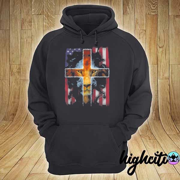 Jesus Is My God My King My Lord My Savior Lion Cross American Flag Print On 2 Sided Front Back T-Shirt hoodie