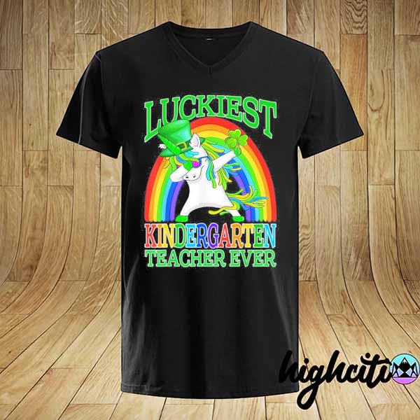 Luckiest kindergarten teacher ever unicorn st patrick's day shirt