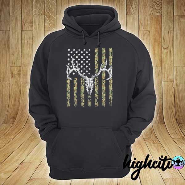 Skull deer American camo flag print on back– deer hunting camouflage flag s hoodie