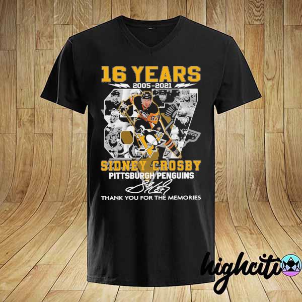 2021 16 years 2005 - 2021 sidney crosby pittsburgh penguins signature thank you for the memories shirt