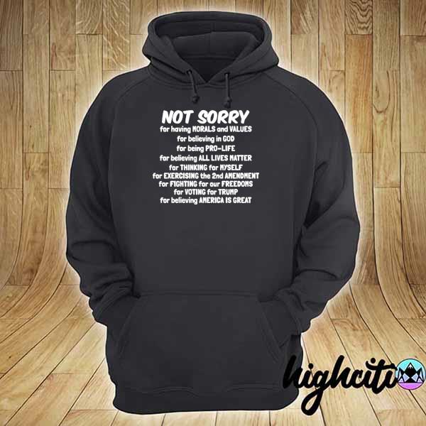 Awesome not sorry for having morals and values for believing in god hoodie