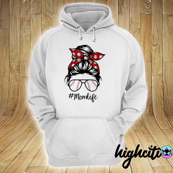 Baseball mom messy bun life hair glasses mother's day women s hoodie