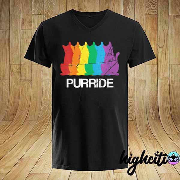 2021 womens gay pride cat purride lgbt awareness rainbow retro style shirt