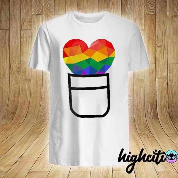 Pocket LGBT heart rainbow flag color design edition shirt