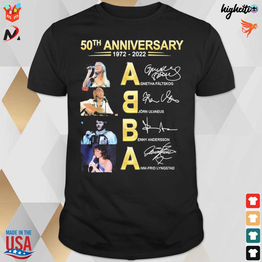 50th anniversary 1972 2022 ABBA Agnetha Faltskog Bjorn Ulvaeus Anny Andersson Anni Frid Lyngstad signatures t-shirt