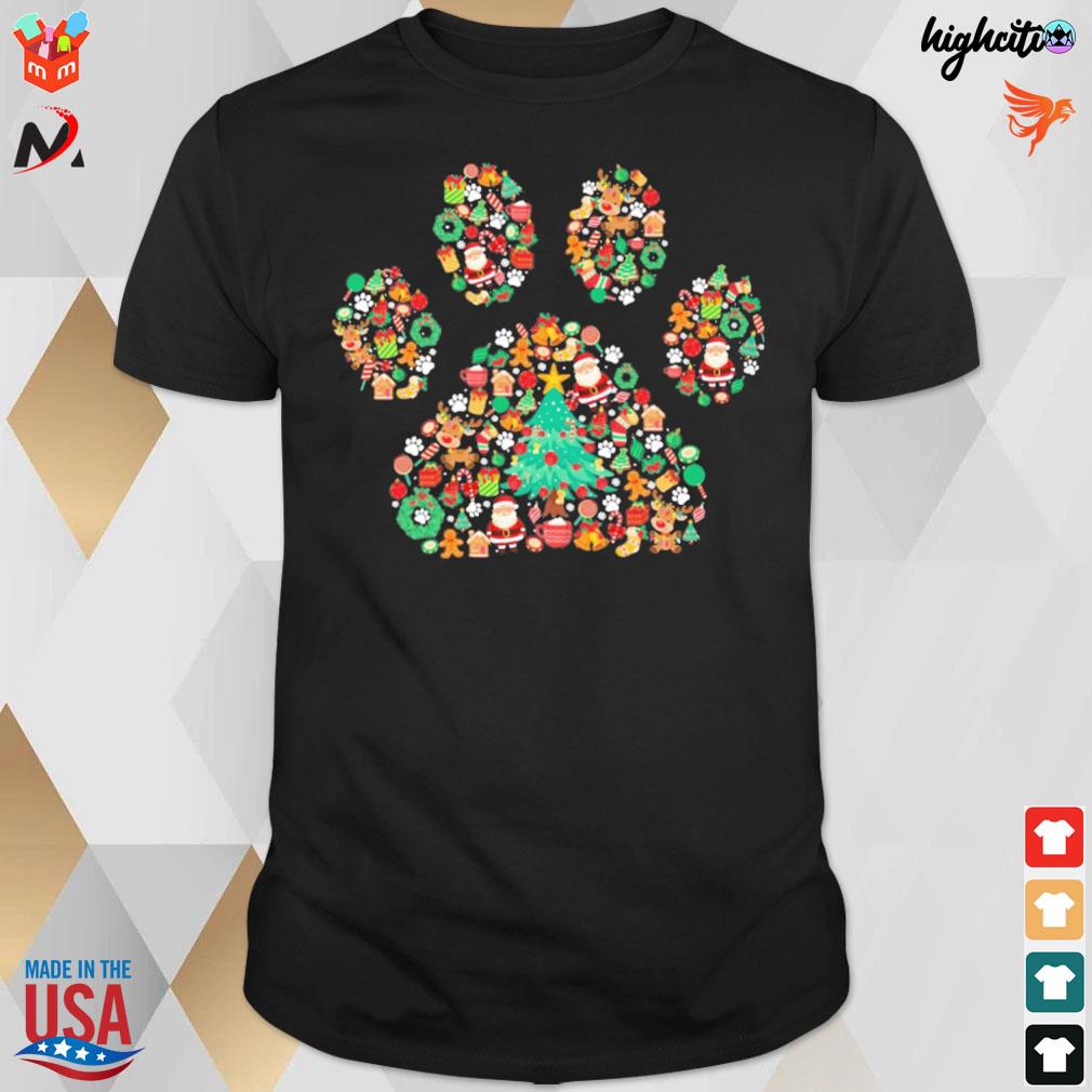 Footprint dog christmas xmas paw t-shirt
