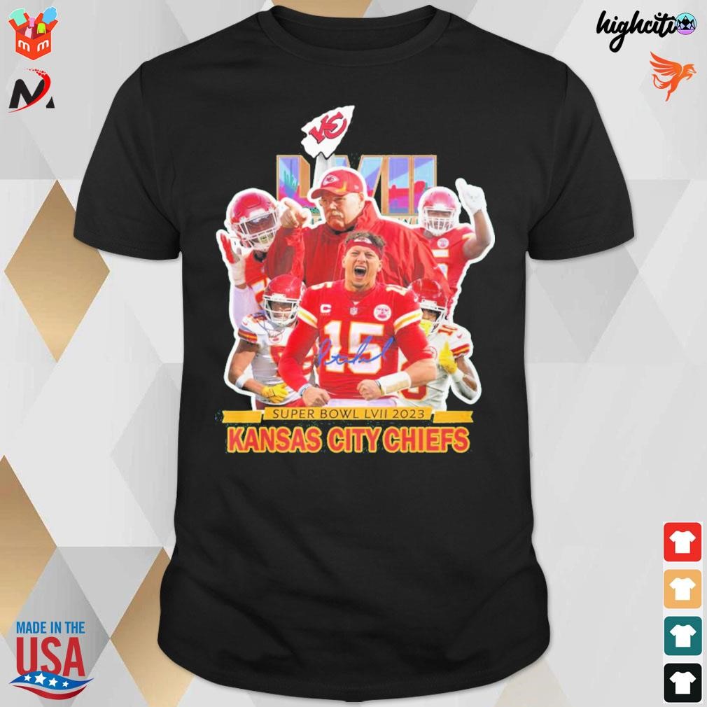 Kansas city Chiefs Andy Reid and Patrick Mahomes signature super bowl lvii 2023 t-shirt