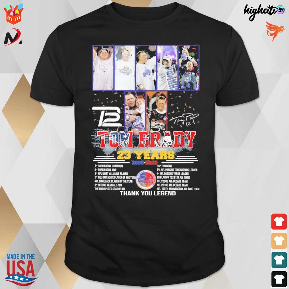 Tom Brady 23 years 2000 2023 thank you legend signature t-shirt