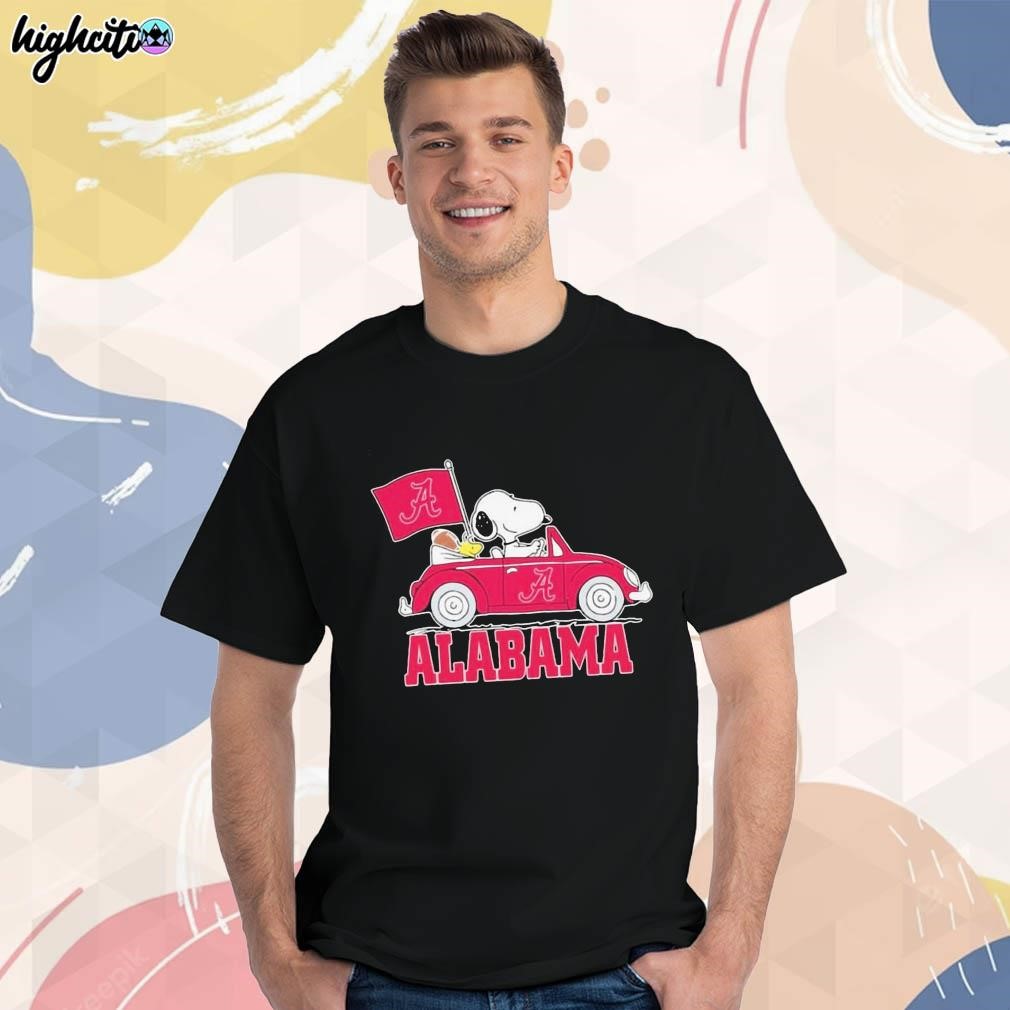 Official Alabama Snoopy and woodstock car cartoon sports art design t-shirt