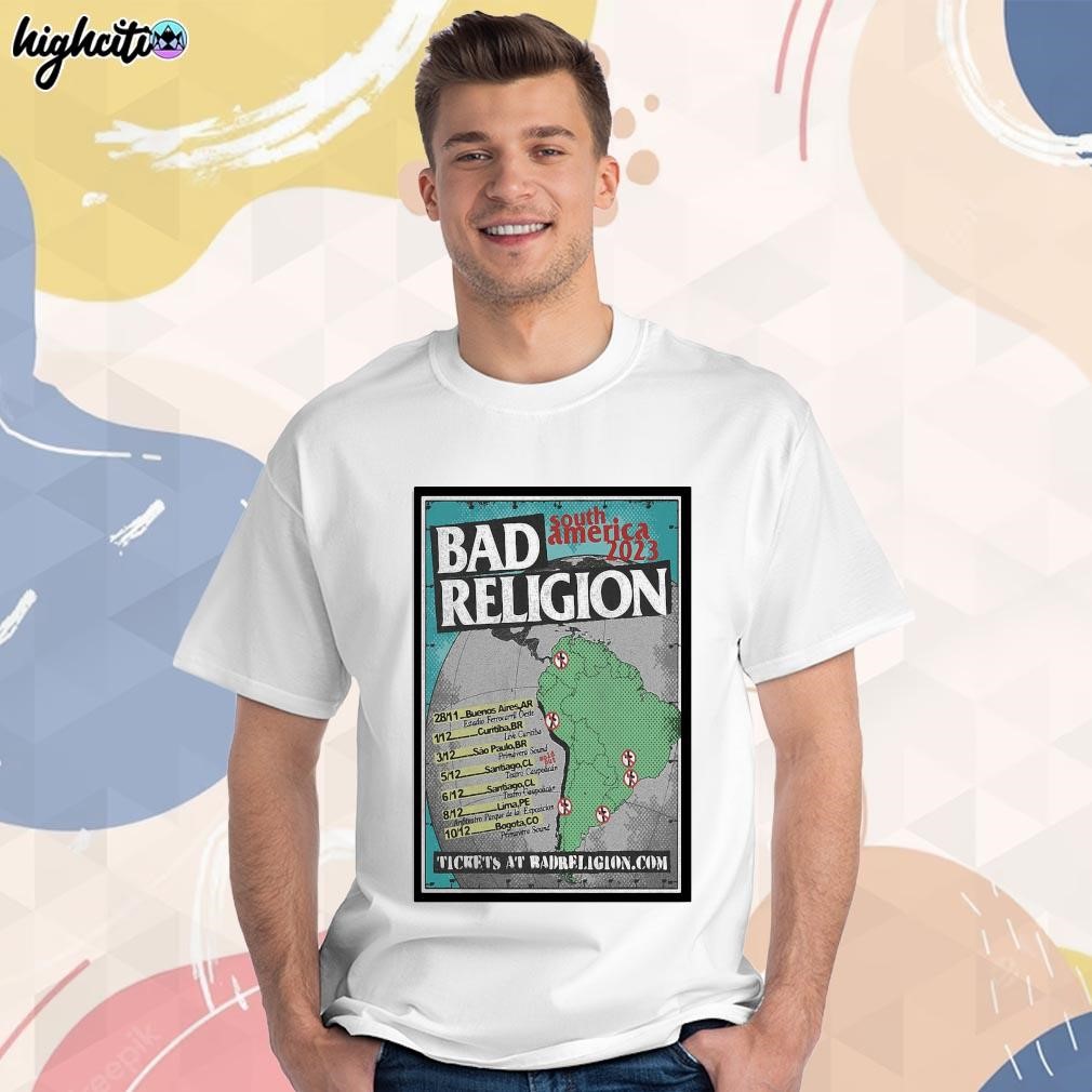 Official Bad religion South America 2023 tour art poster design t-shirt