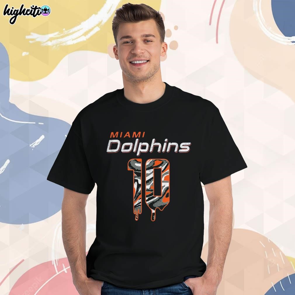 Official Youth Tyreek hill 10 Miami Dolphins mainliner drip player name and number logo design t-shirt