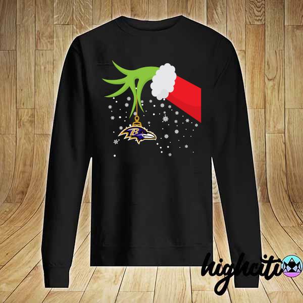 Grinch Hand Merry Christmas Baltimore Ravens T-Shirt - TeeNaviSport